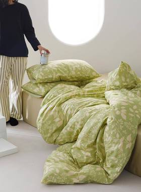 86M0田件园风绿色RNS小清新纯棉全被套单件棉床上三四双人被套罩