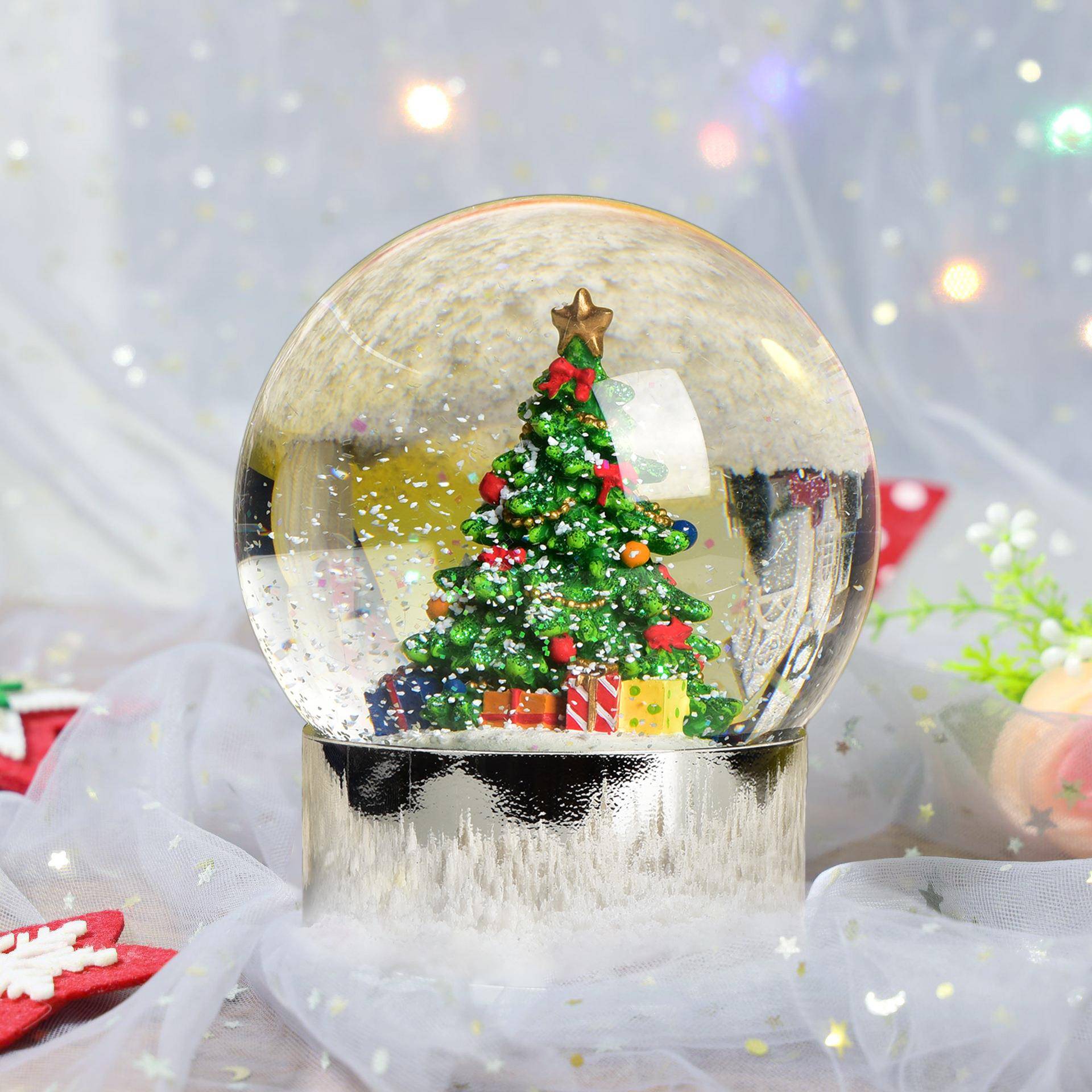 花圣诞雪球件圣诞树内景列树GXI脂电系镀款水晶球摆工艺品厂家现