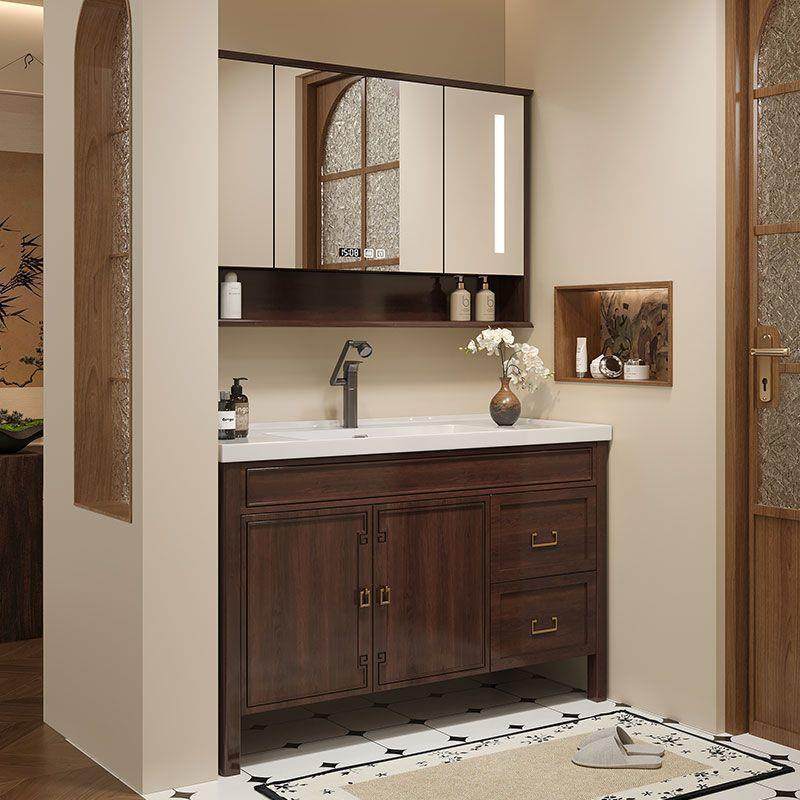 橡木简约现代智能浴室镜886柜柜合漆烤实木新中式卫生间洗组漱台