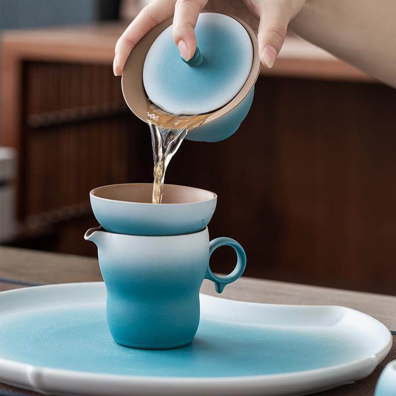 白粗陶轻用奢茶套装家办公室会客茶壶青盖具碗高档OOX整套送礼印l