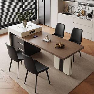 复轻奢岛台餐桌组合可伸缩古高端古岩板餐桌茶SRG桌中椅风家用一