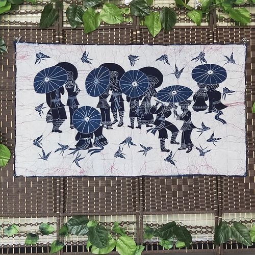 民族特色中式沙发背景布手工苗族蜡染画墙面装饰家居壁画复古挂帘