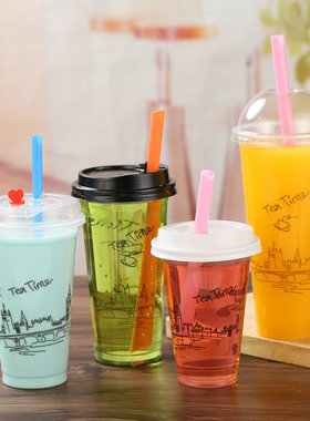 90口一次性塑料杯奶茶杯700柠檬水500饮料杯子400地下铁600ml定制