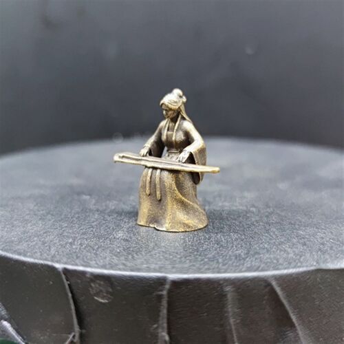 纯黄铜古代抚琴美女小人花卉水陆鱼缸盆景假山微缩造景观古韵古风