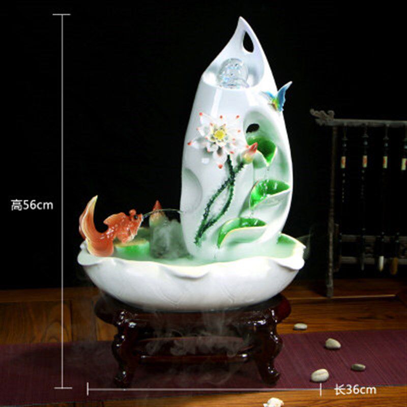 陶瓷流水创意摆件加湿器客厅办公室卧室招财桌面循环流水鱼缸装饰