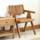 老榆木门板昌迪加尔椅侘寂风复古靠背椅实木扶手椅家用书桌餐桌椅