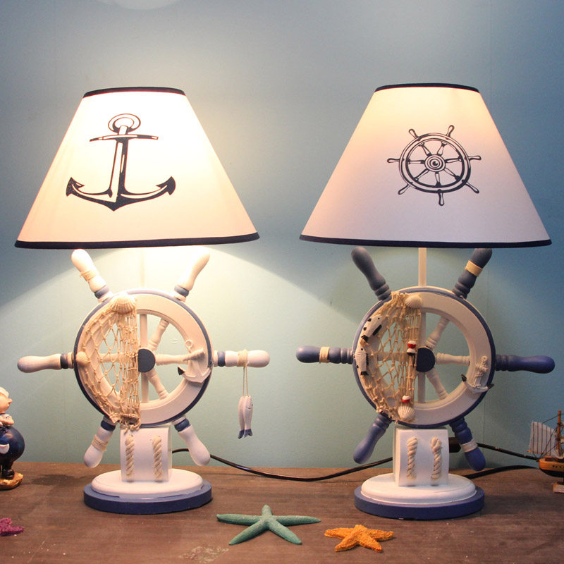 地中海方向盘陀台灯卧室床头护眼LED海洋风格儿童床头灯无频闪