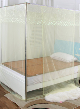 蚊帐家用1.5m 1.8m床老式纹帐方顶单双门穿杆落地支架1.2米2.0x2