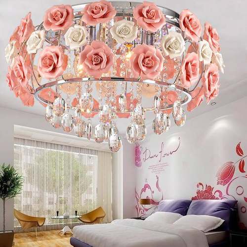 现代简约水晶玫瑰花灯儿灯童温馨566房吊间卧室灯客厅餐厅吊灯