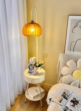 灯奶油风室置物25872架落地灯床头柜台灯一体氛围装发饰客厅沙台