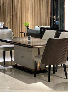 Bentley全实宾利餐桌餐桌意式轻奢高宾木利豪宅餐厅一桌六椅屋家