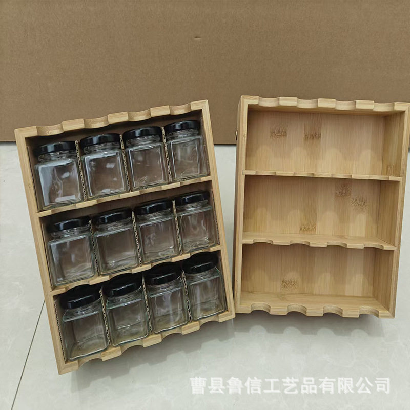 现货实木壁挂厨房置物架调料架12格家居收纳用品香料调味品收纳架
