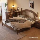 全木中GIA色古风主卧美法式 复双古人床新中式 胡实桃木竖琴大床