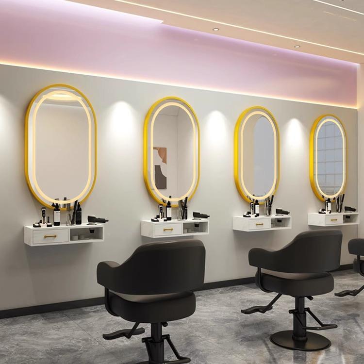 理发店染镜子廊专用001台面发单面带灯暖光美烫发店镜子壁挂柜子