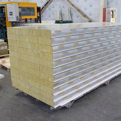 100厚岩棉棉芯板宝钢05mm不锈钢烘道复合34夹板防火岩金.属夹心板