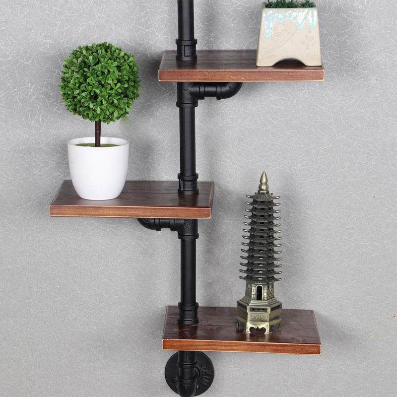艺墙置物架铁复古水管壁挂实木墙壁层板书架上一字板花qs-1018架