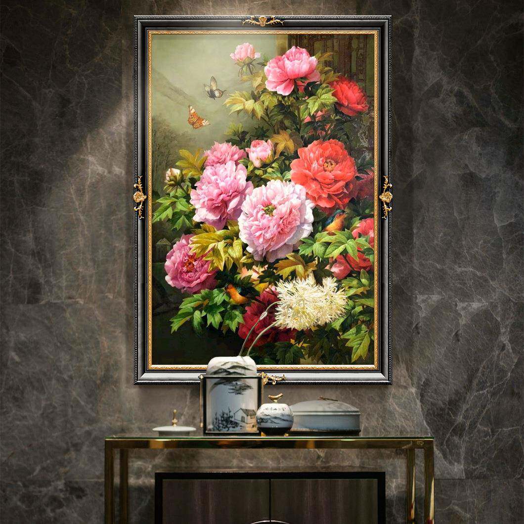 画新装式中玄关饰画花卉牡丹油画现代过道别墅挂简欧XZS-18轻奢走