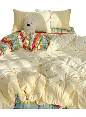 三多巴胺宿床上四件套公主风花床裙被套否全纯AL101115棉边舍床品