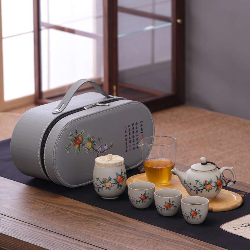 粗陶旅行茶具套装一壶三杯带玻璃茶海干泡盘外出露营车载易收纳