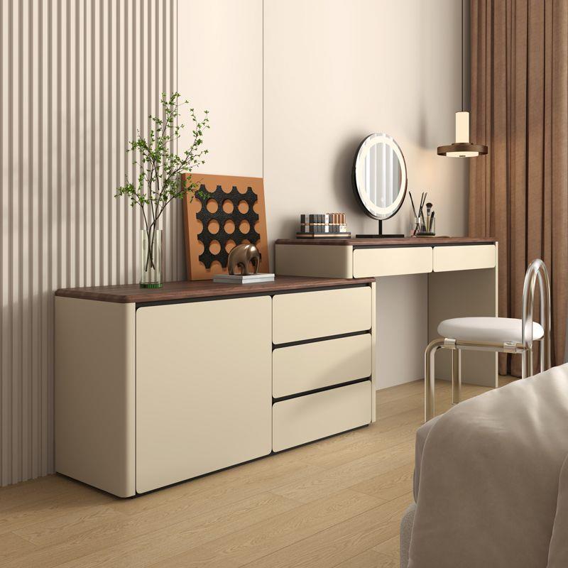 实木烤漆梳妆台复古简约卧室高级收纳斗柜一体小户型伸缩化妆台桌