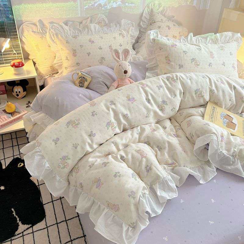 韩式少女心纯棉床上四件套公主风可爱全棉床单被套宿舍三件套女孩