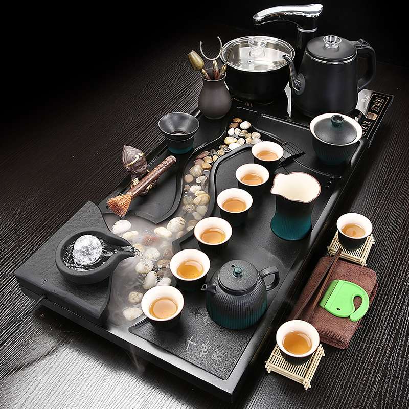 OF9D天然乌金石茶具套装家用办公陶瓷简约小号石茶盘喝茶紫砂茶海
