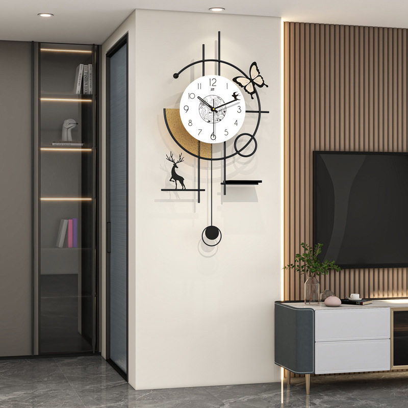现代中古风挂钟客厅高级感家用餐厅装饰钟表创意简约静音时钟挂墙