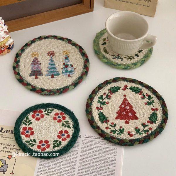 复古手工编织圣诞树黄麻杯垫隔热垫餐桌防烫耐热垫子碗盘垫餐垫,餐饮具,杯垫,淘宝优惠券,粉丝福利购,淘宝优惠卷