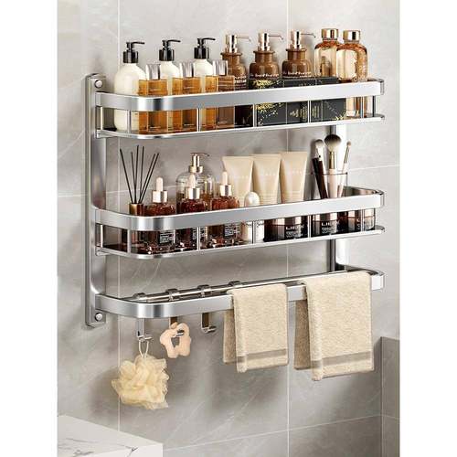 304不锈钢卫生间置物架免打孔厕所洗漱手台浴室挂墙收纳毛巾架子