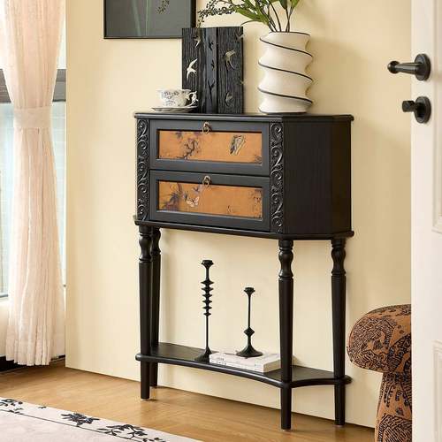 鹿鸣玄关桌/2025年新款法式复古实木玄关台家用中古风靠墙门厅柜