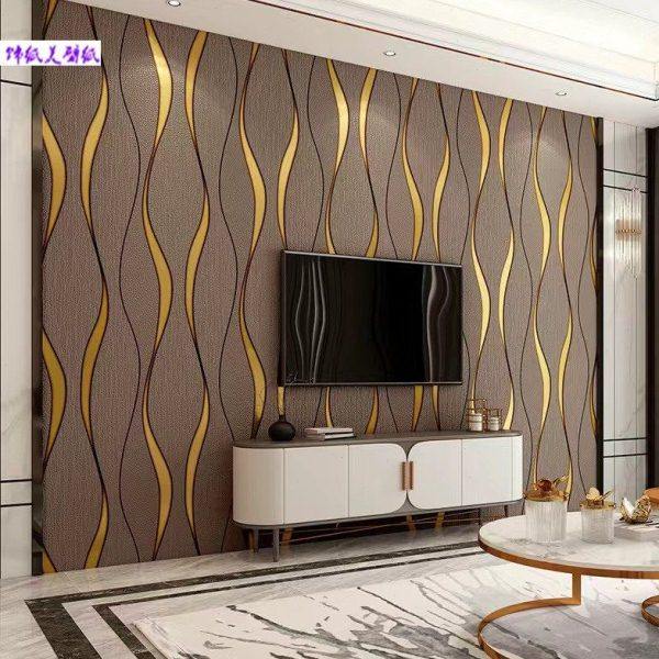 3d立体鹿皮绒波浪曲线竖条纹墙纸宾馆过道沙发客厅电视背景墙壁纸