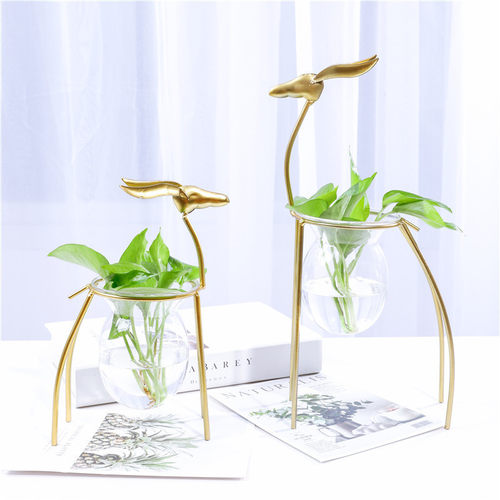 水培绿萝透明玻璃花瓶创意铁艺小清新家居客厅餐桌插花装饰品摆件