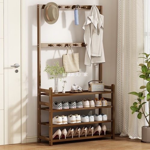 架子衣帽架一体加粗简易家用防尘门口收纳多层鞋柜宿舍实木置物架