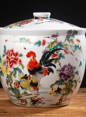 中陶瓷米缸带盖用米桶菜KWF防虫防潮式复古面桶凉水缸腌咸缸酿家