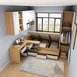 小户型床衣柜一体省空间高箱小卧室带书桌转角吊柜组合定 制储物