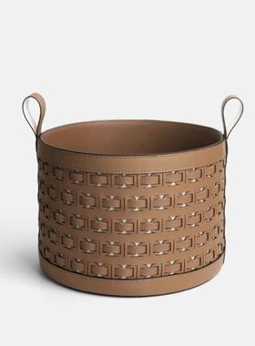 轻奢皮革厅收纳篮家用客物工编手织置物篮杂物桶带拉手NQL收纳储