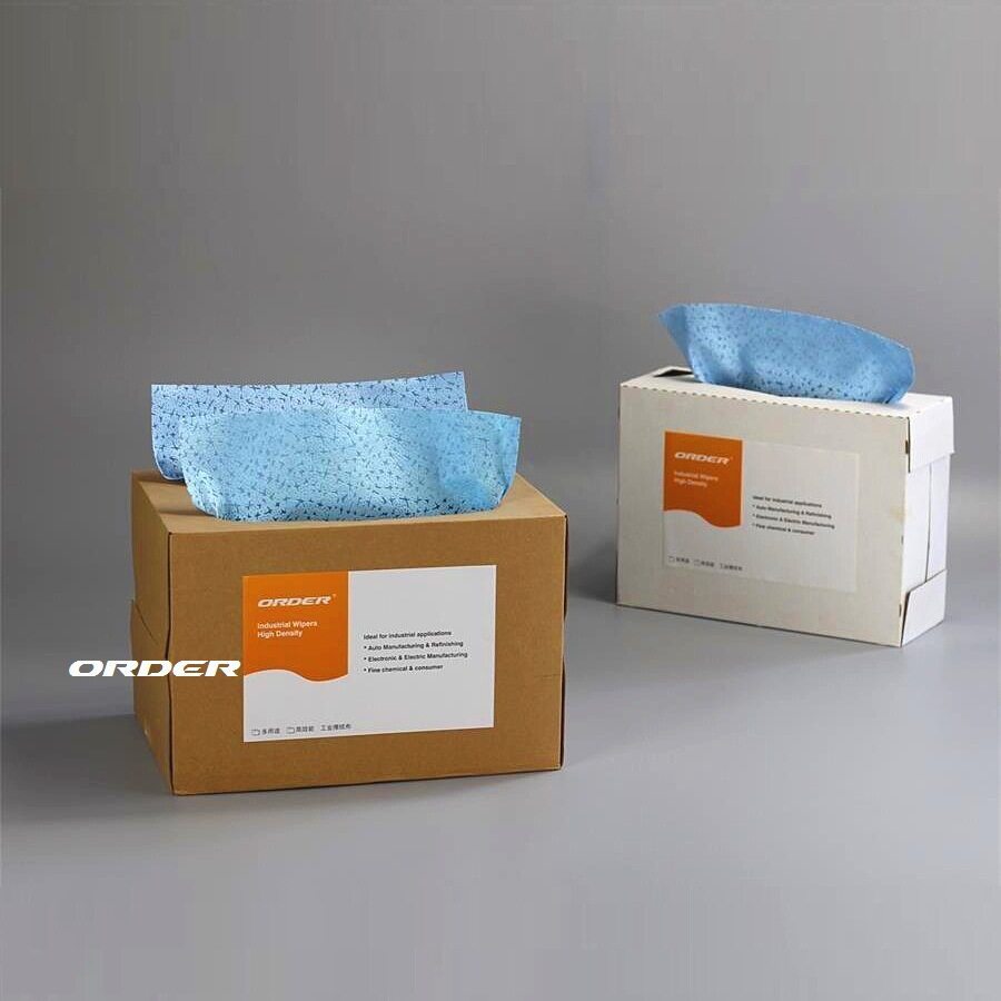 ORDER工厂生产蓝色树皮纹工业吸油纸 双抽取式盒装吸水吸油擦拭布