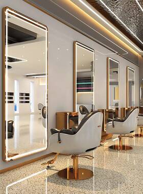 简约发NCC理店镜子发廊用端美高发店专镜台剪发镜全身带灯单面落