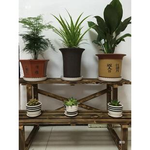 户外实花架子阳台落地式全款碳木防腐置物架多阶梯层简约花木木化