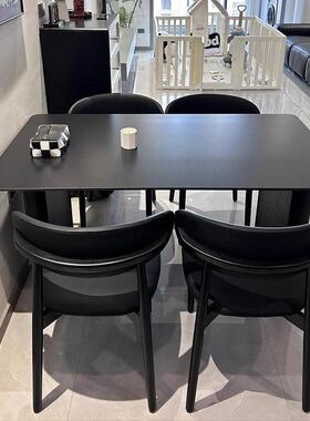 2025板新款黑岩式餐桌椅组合现代意家EHI用轻奢饭桌简长方形小户