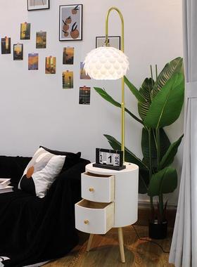 卧室落地客厅架沙灯发边38159几光奶头油风氛围感复古置物床柜一