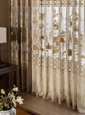 20风85525新款新中式窗帘轻奢客厅浮雕高端古镂空茶室室落地窗纱