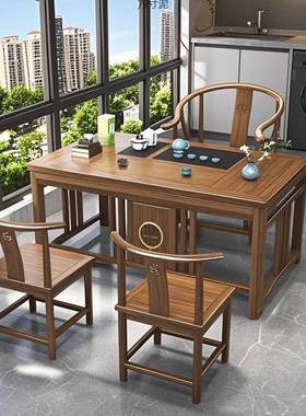 中式茶桌椅组合实木新小茶桌茶台ZMC小户型办公阳茶桌一体室一整