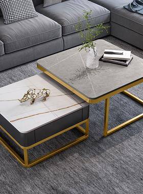 现2150601代简约双屉方形茶几抽合小户型岩板茶几公样品房客厅矮