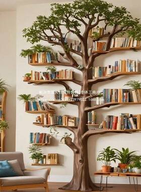 真树枝置物架实木树形意书架客艺厅卧室65838墙壁悬空地术装落饰