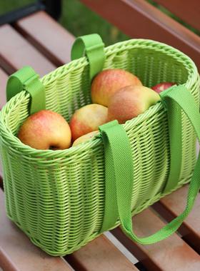 3JO仿藤编购篮手提塑外F7656JS9道料编大容量买菜篮野物餐具菜篮