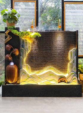 水幕墙流水墙泉屏风隔院断落地庭摆公司欧件1358式假山风水喷轮造