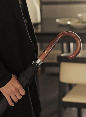 O146LCAT欧力猫复古木柄10加大加骨固直杆弯伞自动长柄男士商务雨