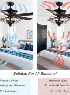 美式吊扇灯欧客JD580式仿古木叶电扇吊灯带静音吊家用厅餐厅电风