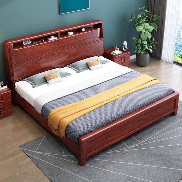 金花梨木1.5m多功能可充电实木床新中式1.8m储物大床主卧红木家具